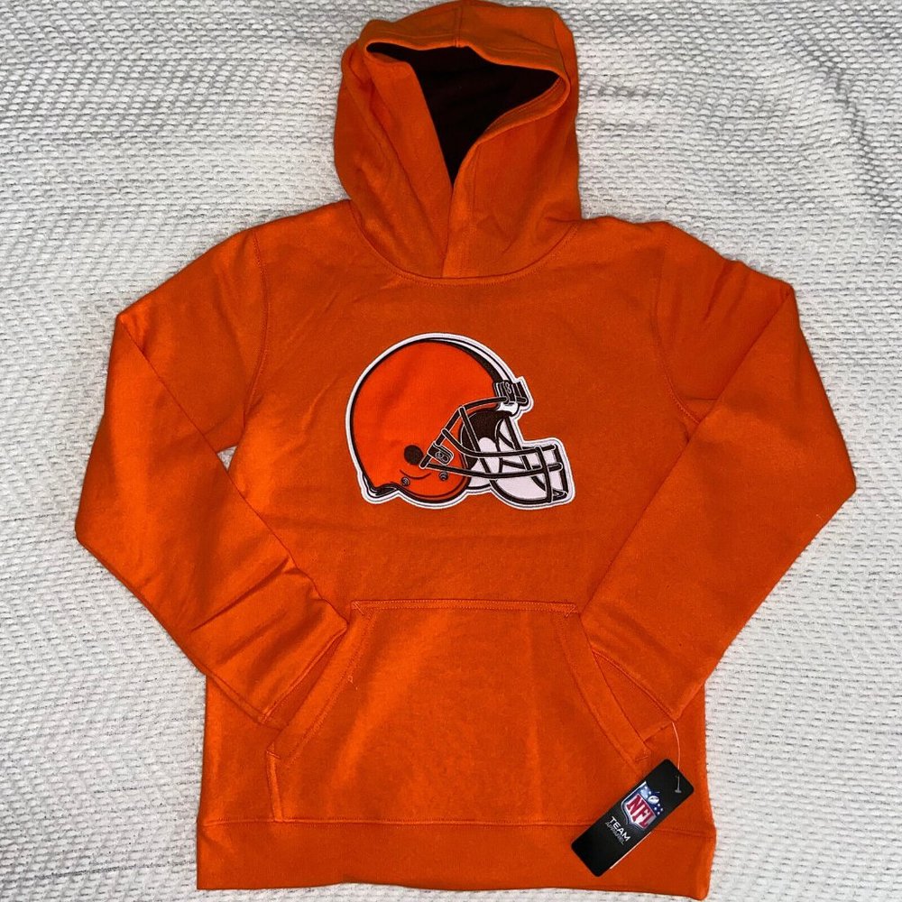 Youth Large 14-16 - Cleveland Browns Pullover Hoodie Sweatshirt Orange Brown